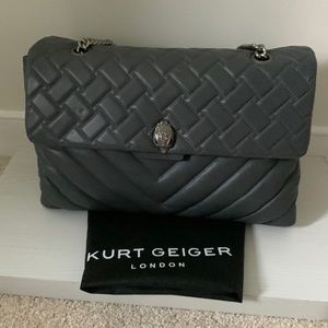 Kurt Geiger XXL Oversized Quilted Leather Kensington Shoulder Tote Bag- Gray